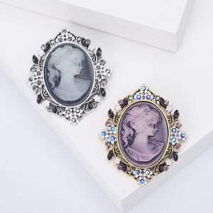 Alloy Rhinestone Vintage Lady Head Brooch For Elegant Lapel Wear