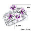 Purple Violet Resin Flower Women's Ring, Copper Micro Pave Zircon Geometric Band view 4