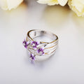 Purple Violet Resin Flower Women's Ring, Copper Micro Pave Zircon Geometric Band view 3