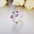 Purple Violet Resin Flower Women's Ring, Copper Micro Pave Zircon Geometric Band view 2