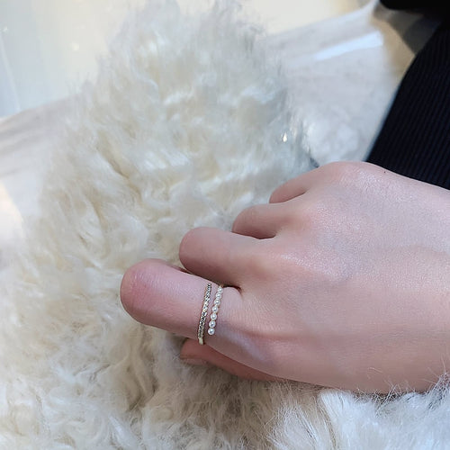 Baroque Faux Pearl Geometric Ring For Women Minimalist Fashion OL Index Knuckle Jewelry