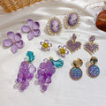 Korean Style Purple Flower Geometric Alloy Earrings With Silver Posts For Women view 4