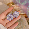 Korean Style Purple Flower Geometric Alloy Earrings With Silver Posts For Women view 3