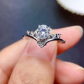 Round Zircon V Shaped Micro Pave Ring, Fashion Unique Engagement Finger Jewelry For Women view 2