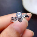 Round Zircon V Shaped Micro Pave Ring, Fashion Unique Engagement Finger Jewelry For Women view 5