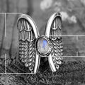 Vintage Antique Silver Plated Angel Wing Moonstone Ring For Women, Retro Hand Jewelry view 5