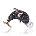 Alloy Rhinestone Dolphin Pearl Brooch Fashion Animal Lapel Pin view 1