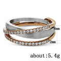 European American Two Tone Women's Geometric Line Cross Ring With Small Rhinestone Plating view 5