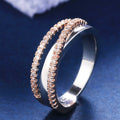European American Two Tone Women's Geometric Line Cross Ring With Small Rhinestone Plating view 3