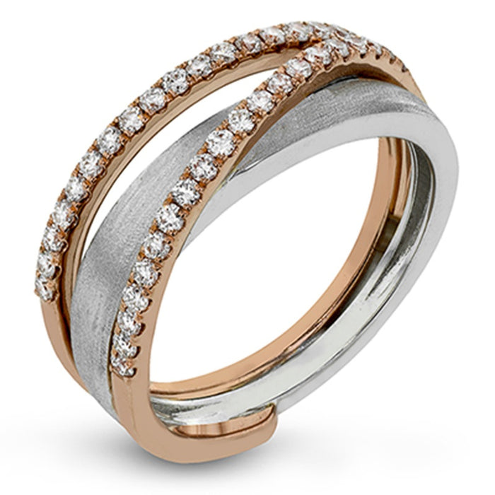European American Two Tone Women's Geometric Line Cross Ring With Small Rhinestone Plating
