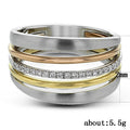 Fashion Multi Band Three Tone Plated Zircon Ring, Layered Line Finger Ring For Women view 5