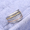 Fashion Multi Band Three Tone Plated Zircon Ring, Layered Line Finger Ring For Women view 4