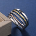 Fashion Multi Band Three Tone Plated Zircon Ring, Layered Line Finger Ring For Women view 3