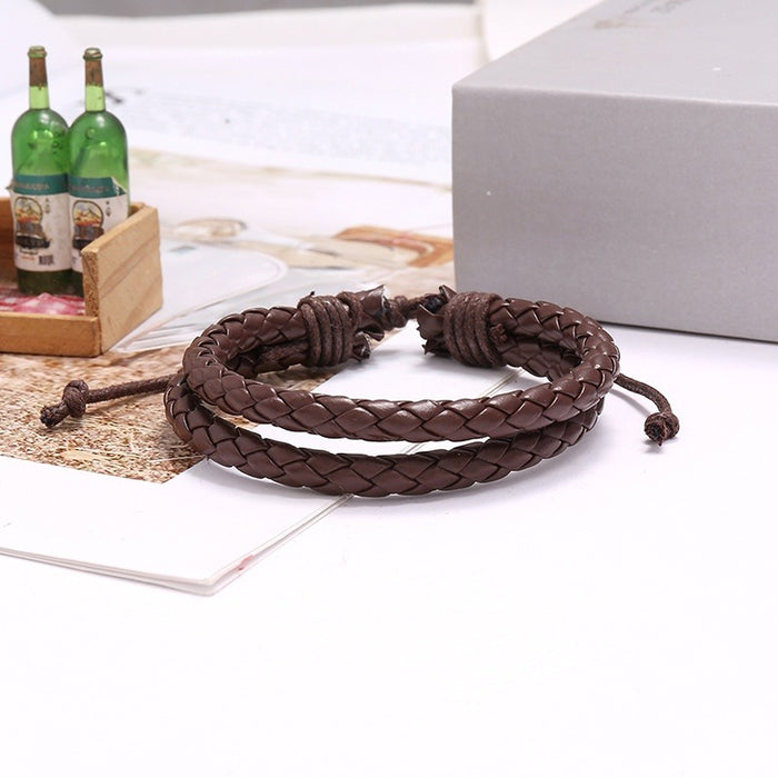Punk PU Braided Leather Bracelet, Simple Unisex Couple Woven Wristband Fashion Jewelry