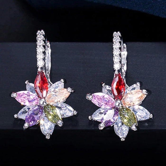 Fashion Sparkling Multicolor Creative Flower Earrings For Women, Elegant Floral Ear Jewelry