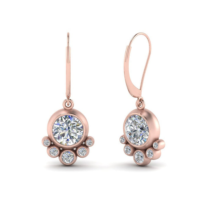 Rose Gold Color Geometric Round Diamond Stud Earrings For Korean Style Women's Jewelry