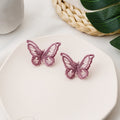 925 Silver Pin Elegant Korean Purple Grape Butterfly Flower Acrylic Crystal Pearl Stud Drop Earrings view 2