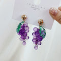 925 Silver Pin Elegant Korean Purple Grape Butterfly Flower Acrylic Crystal Pearl Stud Drop Earrings view 4