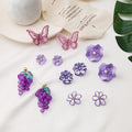 925 Silver Pin Elegant Korean Purple Grape Butterfly Flower Acrylic Crystal Pearl Stud Drop Earrings view 1