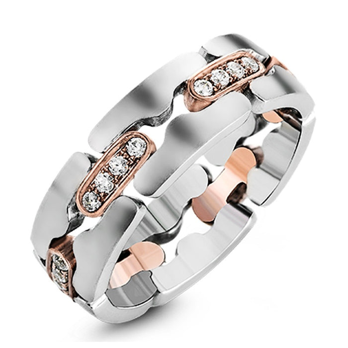European American Two Tone Plated Men's Ring With Micro Pave Zircon, Trendy Statement Jewelry