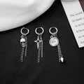Vintage Stainless Steel Coin Skull Cross Chain Tassel Huggie Hoop Clip On Stud Fashion Earrings view 2