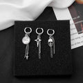 Vintage Stainless Steel Coin Skull Cross Chain Tassel Huggie Hoop Clip On Stud Fashion Earrings view 3