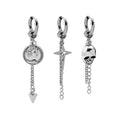 Vintage Stainless Steel Coin Skull Cross Chain Tassel Huggie Hoop Clip On Stud Fashion Earrings view 1