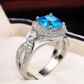 Luxury Aquamarine Blue Women's Engagement Ring With Micro Pave Zircon, Fashion Jewelry Accessory view 2