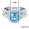 Luxury Aquamarine Blue Women's Engagement Ring With Micro Pave Zircon, Fashion Jewelry Accessory view 5