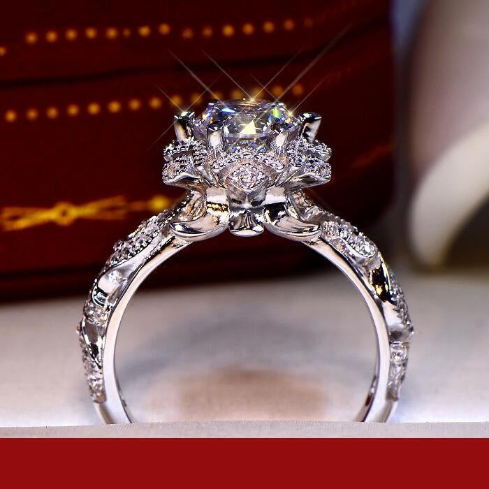 Micro Pave Cubic Zirconia Flower Shape Women Wedding Ring Bridal Jewelry