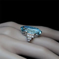 Oversized Oval Blue Crystal Ring For Women European Style Exquisite Statement Finger Jewelry view 3
