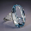 Oversized Oval Blue Crystal Ring For Women European Style Exquisite Statement Finger Jewelry view 1