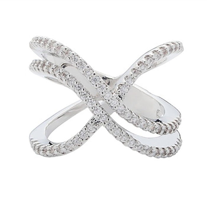 Fashion Multi Row Wrap Line X Shape Ring With Paved Zircon Stones Trendy Women's Finger Jewelry