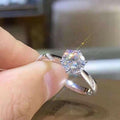 Elegant Round Six Prong Zircon Ring For Women, Simple European American Gift Hand Jewelry view 2