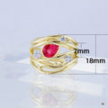 Red Teardrop Zircon Multi-Line Women's Copper Ring, Geometric Statement Finger Jewelry view 2