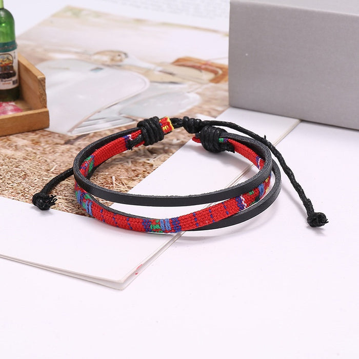 Handmade Multilayer Vintage Leather Bracelet, Creative Ethnic Style Braided Wristband Jewelry
