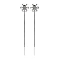 Elegant Korean Rhinestone Snowflake Studs With Long Silver Chain Tassel 925 Silver Needle Drop Earrings view 5