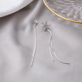 Elegant Korean Rhinestone Snowflake Studs With Long Silver Chain Tassel 925 Silver Needle Drop Earrings view 2