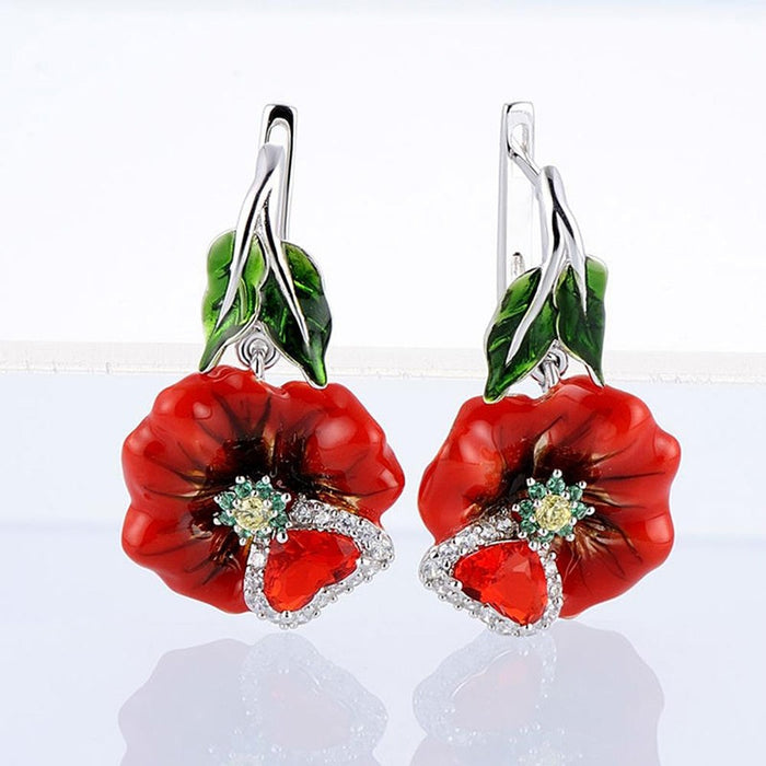 Women's Blooming Flower Drop Oil Earrings With Elegant Fashion Jewelry Design