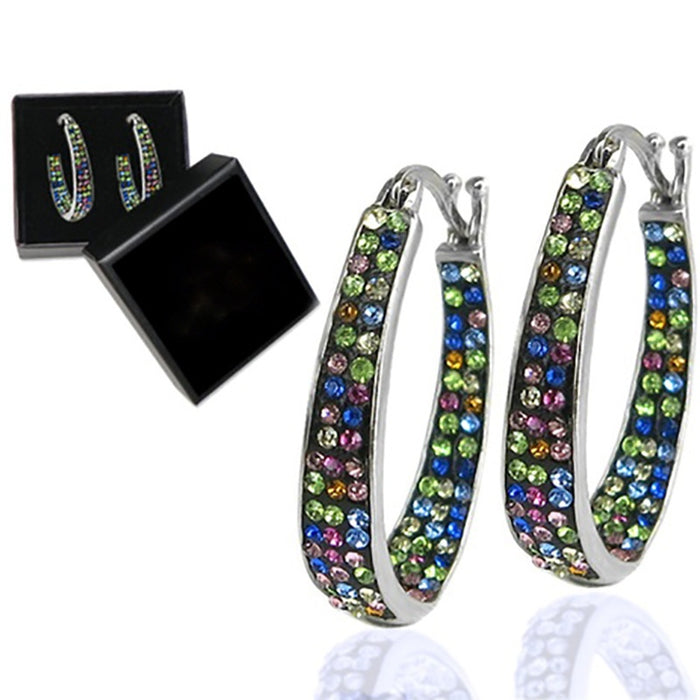 European Colorful Hoop Earrings With Rhinestone Inlay For Women Fashion Versatile Jewelry
