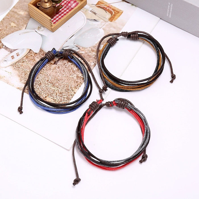 Vintage Braided Cowhide Leather Bracelet, Simple Unisex Woven Wristband For Men And Women
