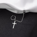Punk Stainless Steel Chain Ear Cuff Cross Star Pendant No Piercing Couple Hoop Earrings view 4