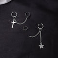 Punk Stainless Steel Chain Ear Cuff Cross Star Pendant No Piercing Couple Hoop Earrings view 1