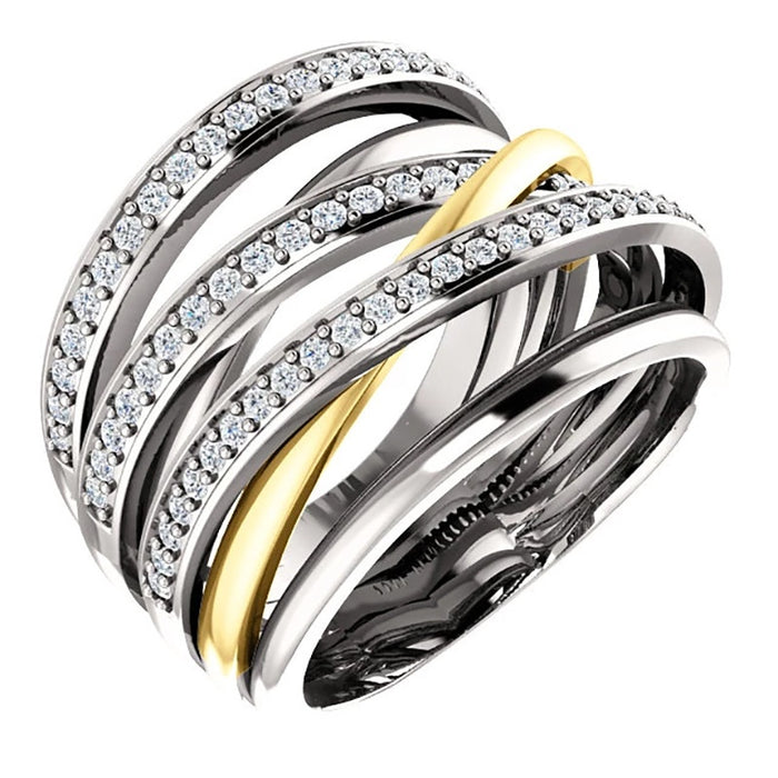Creative Multi Line Wrap Ring With Multi Row Zircon Inlay, Trendy Fashion Finger Jewelry
