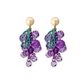 925 Silver Pin Sweet Purple Crystal Grape Cluster Studs With Green Leaf Elegant Cute Fruit Drop Earrings view 5