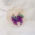 925 Silver Pin Sweet Purple Crystal Grape Cluster Studs With Green Leaf Elegant Cute Fruit Drop Earrings view 3