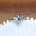 Sky Blue Zircon V-Shaped Paved Wedding Band Ring, Fashion Bridal Jewelry For Women view 5
