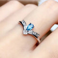 Sky Blue Zircon V-Shaped Paved Wedding Band Ring, Fashion Bridal Jewelry For Women view 3