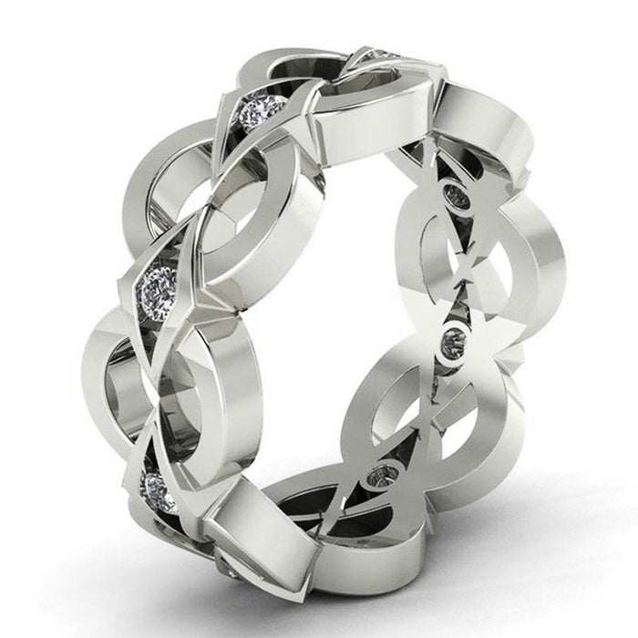 Fashion Hollow Minimalist Creative Zircon Inlaid Ring, European American Engagement Finger Jewelry