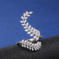 Silver Plated Women's Zircon Ring, Creative Plant Leaf Long Statement Finger Jewelry view 3